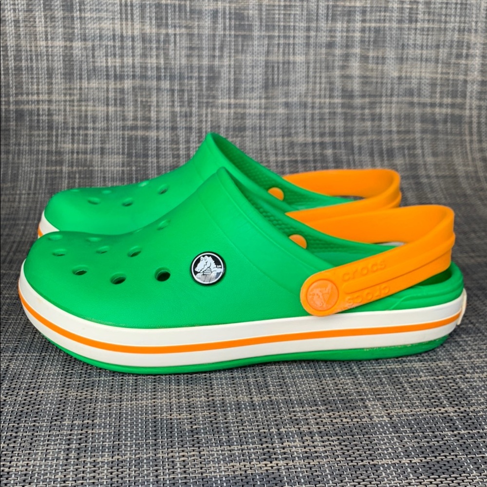 CROCS Crocband Clogs Slip On Green Orange Sandals Shoes Unisex Youth Size 3